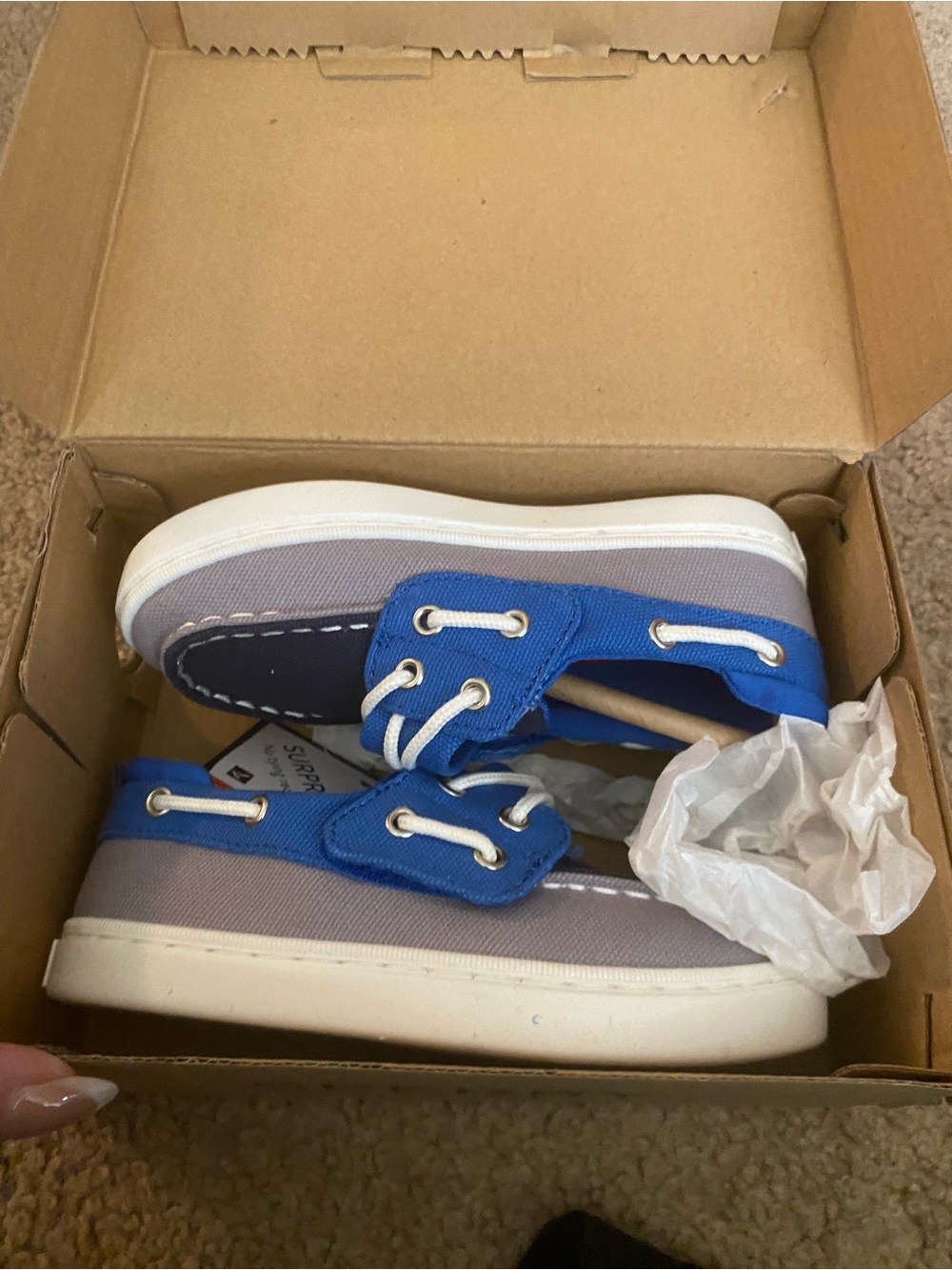 Sperry Kids NIB Comp Twisted Boat Jr Grey Blue Washable Shoes Size 9M